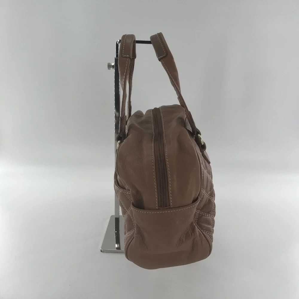 Barr + Barr New York Leather Quilted Satchel Crossbody‎ Tan Camel Bag Purse